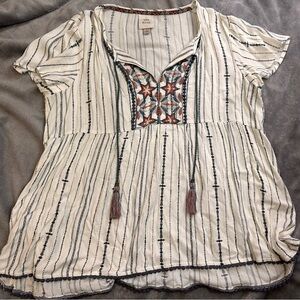 Knox Rose Cream and Black Embroidered Blouse